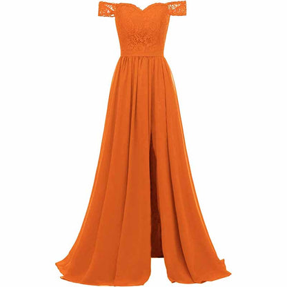 Women Off Shoulder Split Bridesmaid Dresses Long Floral Lace Chiffon Formal Wedding Evening Party Gowns