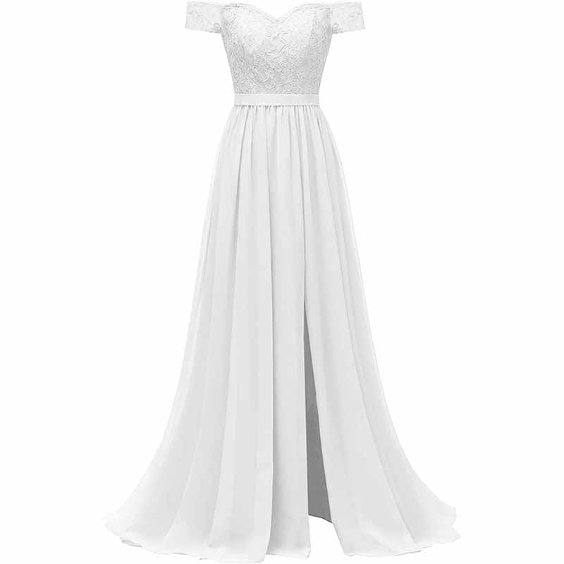 Women Off Shoulder Split Bridesmaid Dresses Long Floral Lace Chiffon Formal Wedding Evening Party Gowns