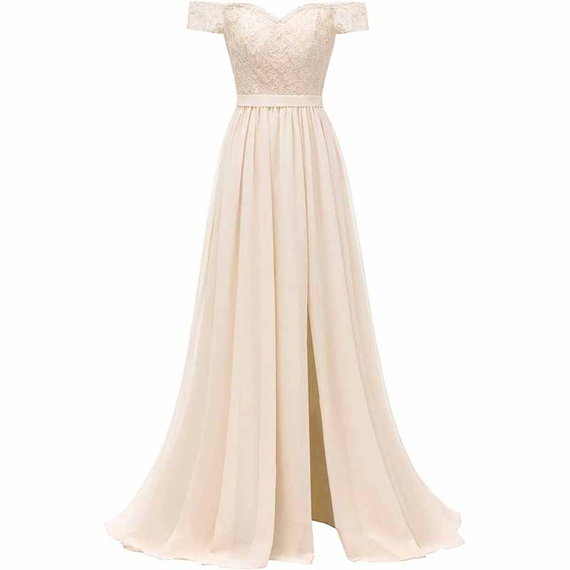 Women Off Shoulder Split Bridesmaid Dresses Long Floral Lace Chiffon Formal Wedding Evening Party Gowns