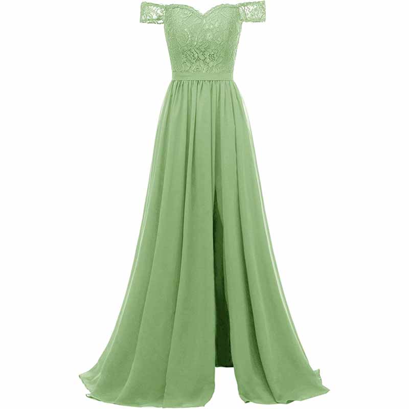 Women Off Shoulder Split Bridesmaid Dresses Long Floral Lace Chiffon Formal Wedding Evening Party Gowns