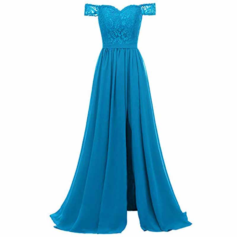 Women Off Shoulder Split Bridesmaid Dresses Long Floral Lace Chiffon Formal Wedding Evening Party Gowns