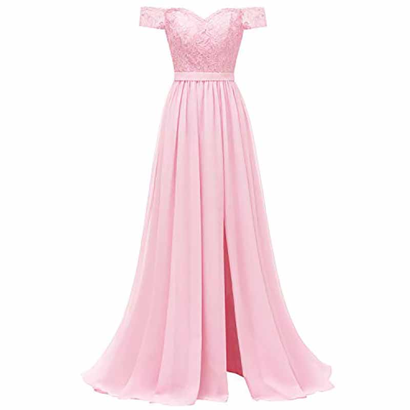 Women Off Shoulder Split Bridesmaid Dresses Long Floral Lace Chiffon Formal Wedding Evening Party Gowns