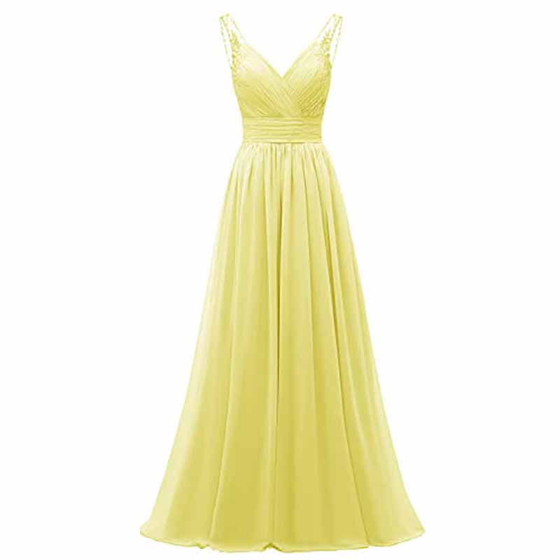 V Neck Pleated Bridesmaid Dresses Women Long Chiffon Wedding Fomal Evening Prom Gowns