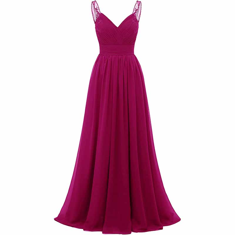 V Neck Pleated Bridesmaid Dresses Women Long Chiffon Wedding Fomal Evening Prom Gowns