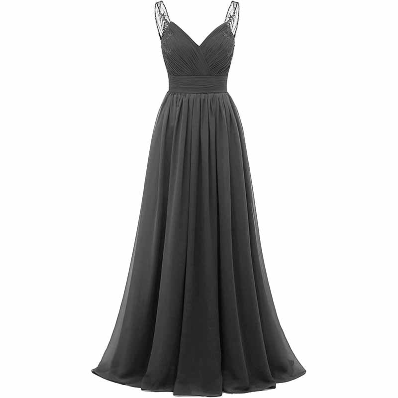 V Neck Pleated Bridesmaid Dresses Women Long Chiffon Wedding Fomal Evening Prom Gowns