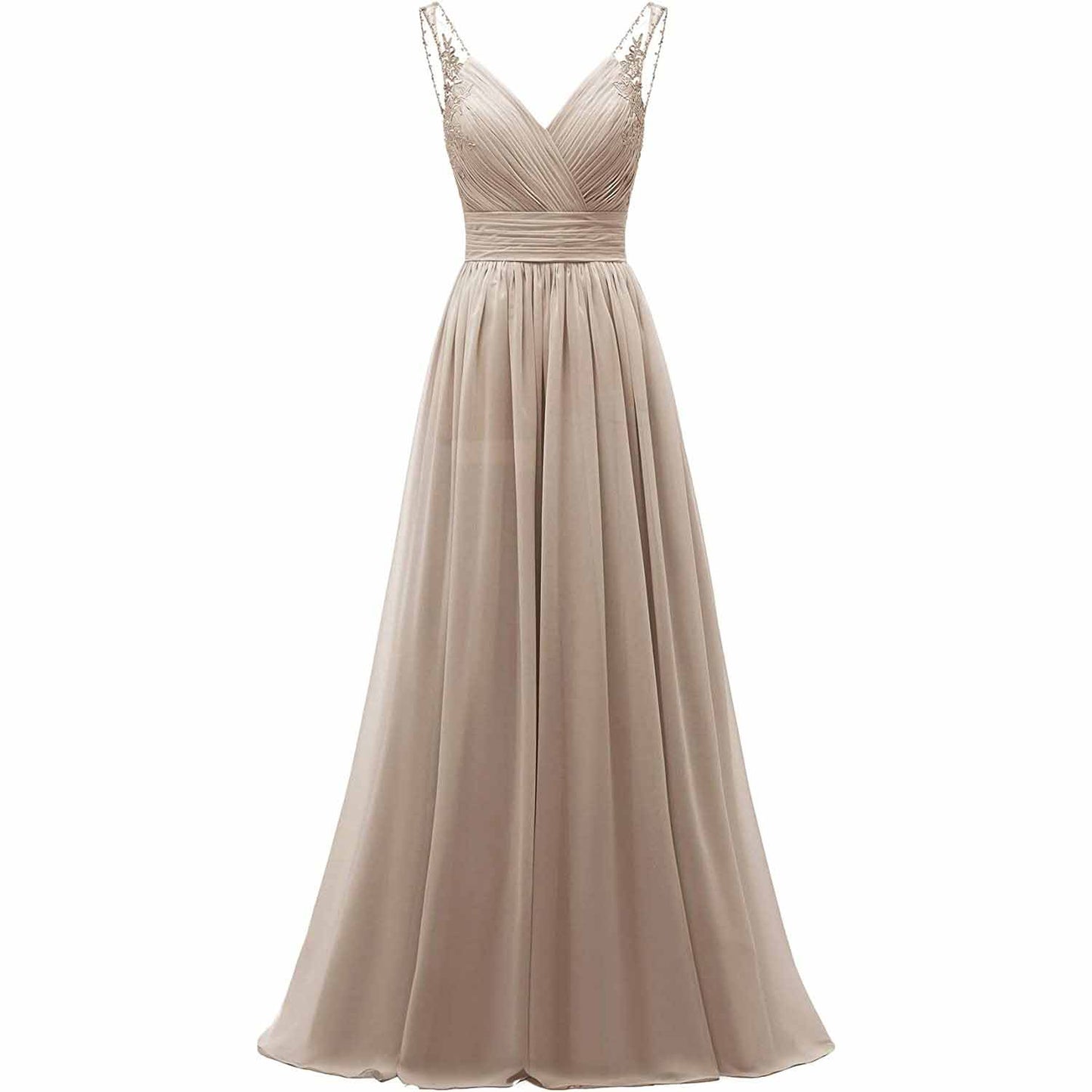 V Neck Pleated Bridesmaid Dresses Women Long Chiffon Wedding Fomal Evening Prom Gowns