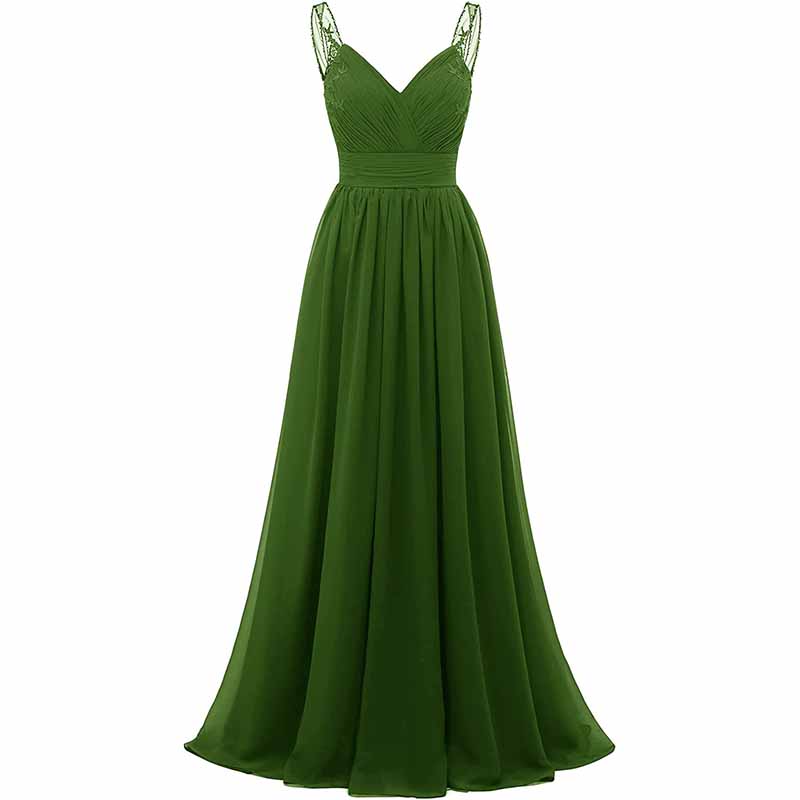 V Neck Pleated Bridesmaid Dresses Women Long Chiffon Wedding Fomal Evening Prom Gowns