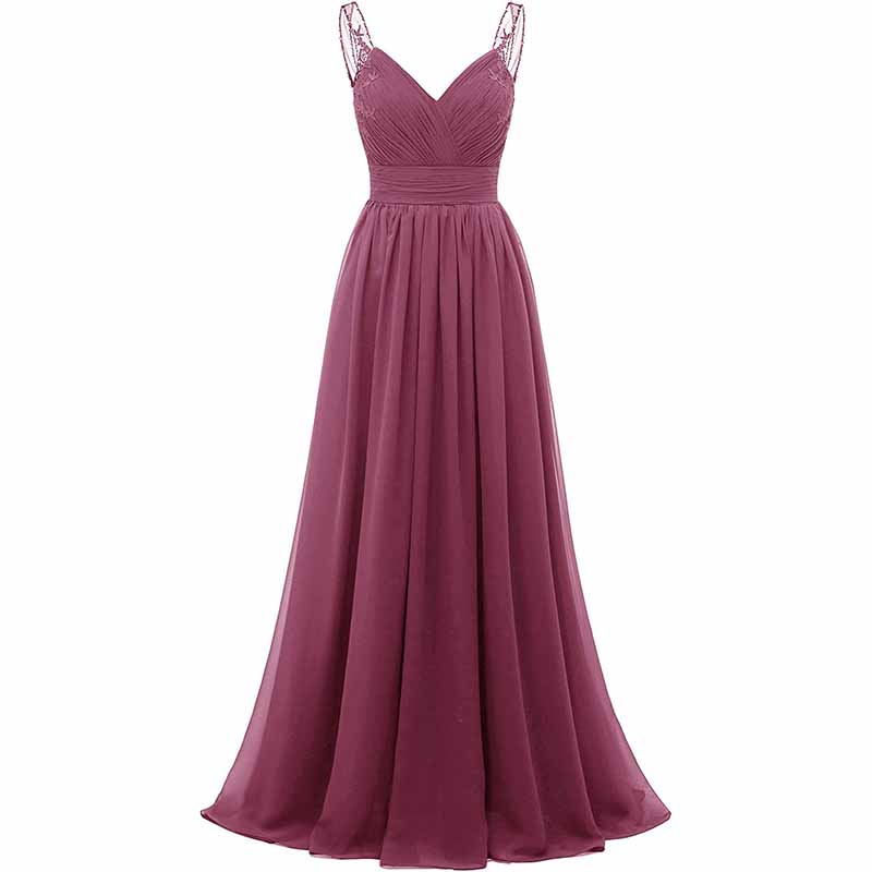 V Neck Pleated Bridesmaid Dresses Women Long Chiffon Wedding Fomal Evening Prom Gowns