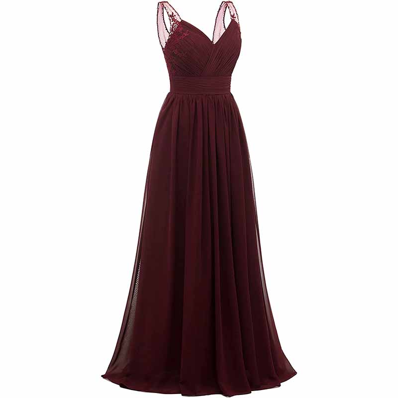 V Neck Pleated Bridesmaid Dresses Women Long Chiffon Wedding Fomal Evening Prom Gowns