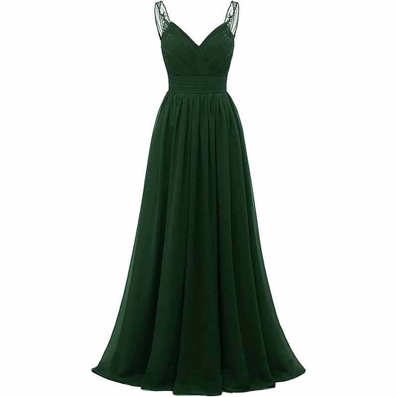 V Neck Pleated Bridesmaid Dresses Women Long Chiffon Wedding Fomal Evening Prom Gowns