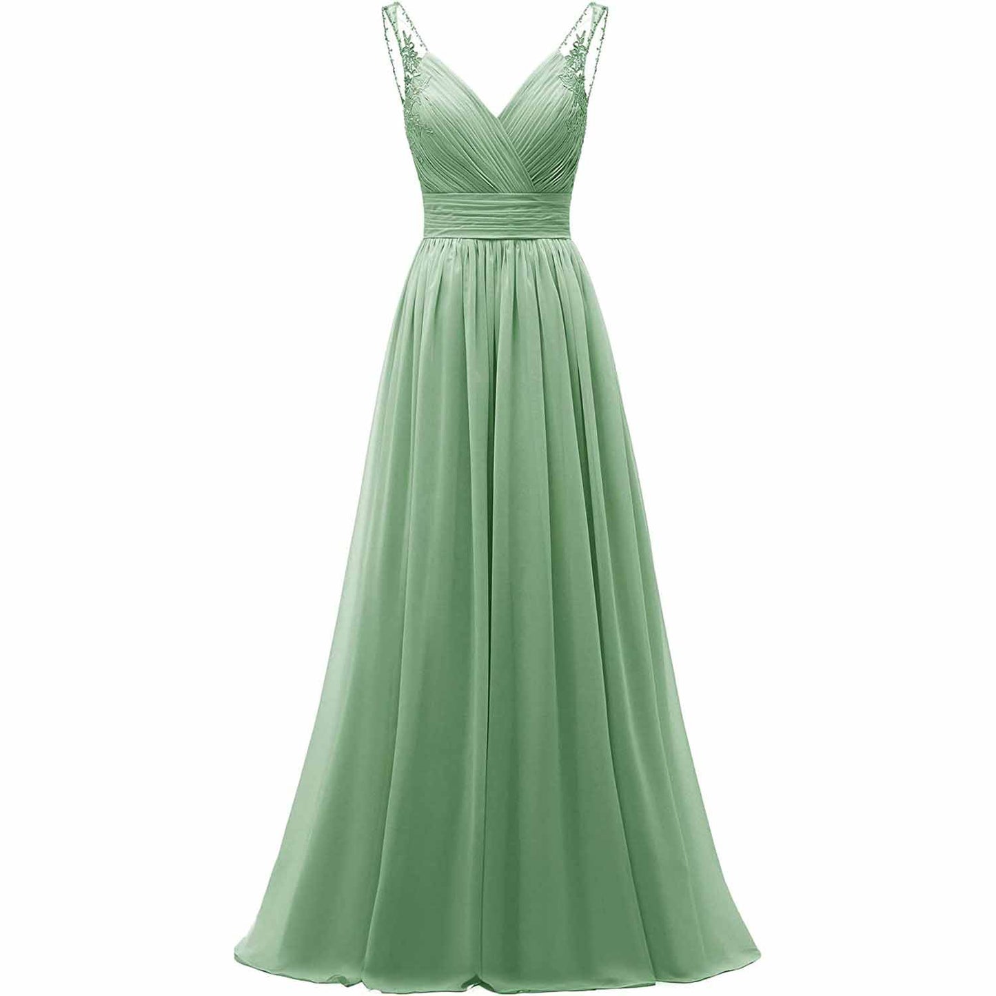 V Neck Pleated Bridesmaid Dresses Women Long Chiffon Wedding Fomal Evening Prom Gowns