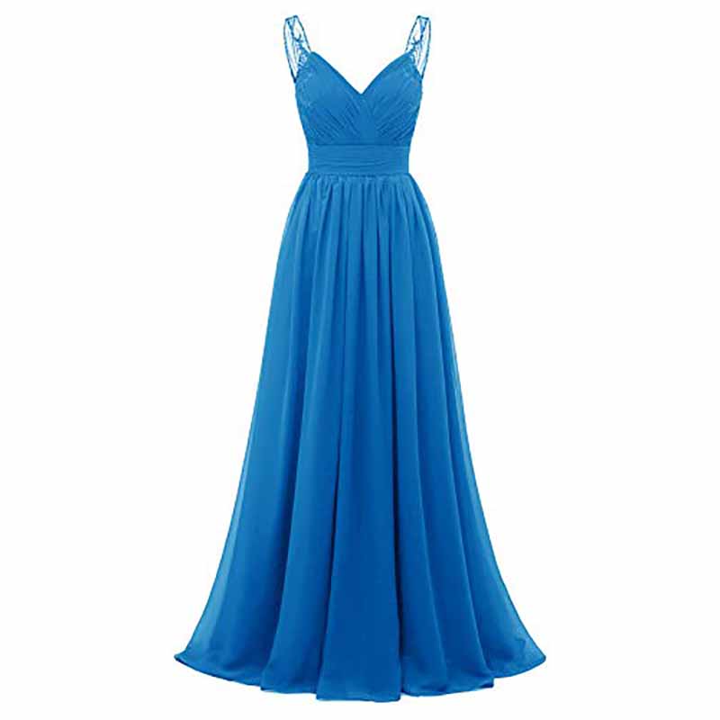 V Neck Pleated Bridesmaid Dresses Women Long Chiffon Wedding Fomal Evening Prom Gowns