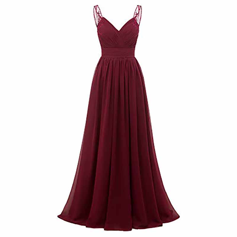 V Neck Pleated Bridesmaid Dresses Women Long Chiffon Wedding Fomal Evening Prom Gowns