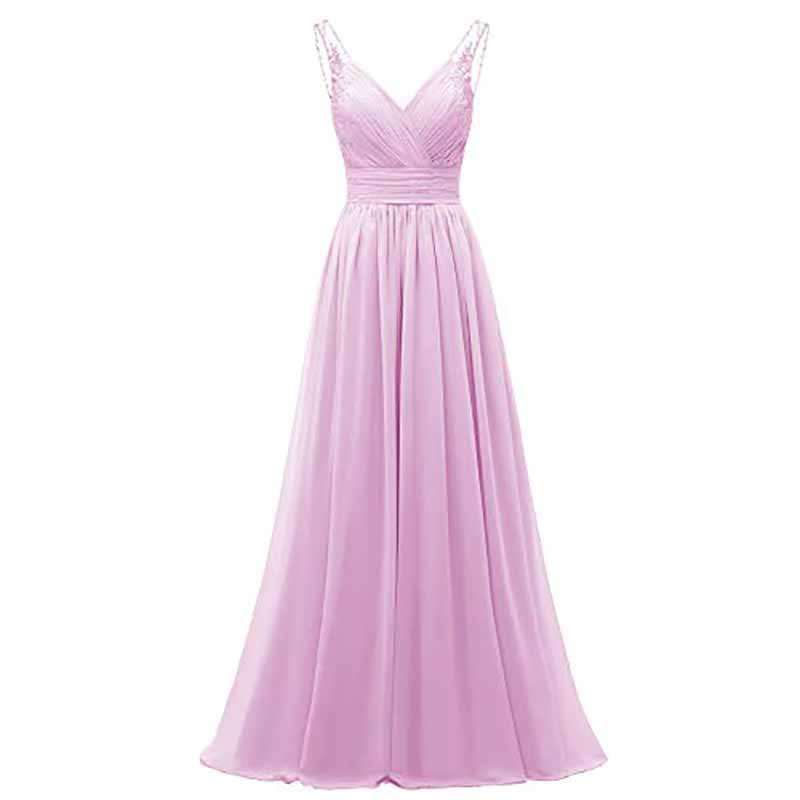 V Neck Pleated Bridesmaid Dresses Women Long Chiffon Wedding Fomal Evening Prom Gowns