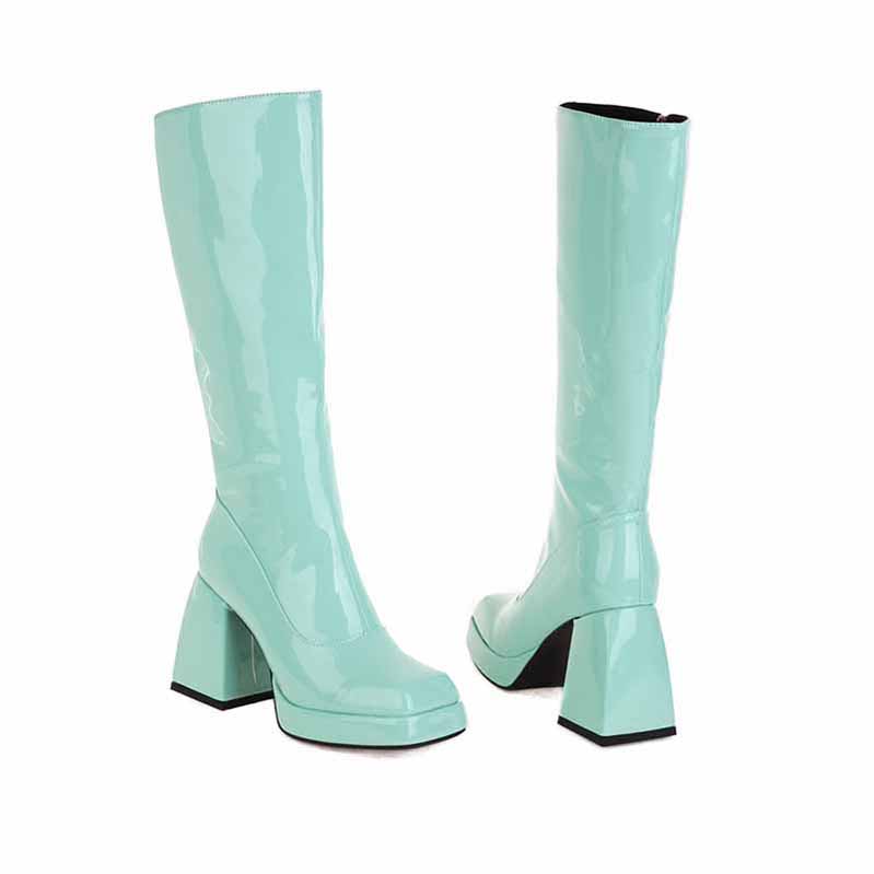 Mint Green Women's Knee High Boots with Chunky Heel for Stylish Fall and Winter Looks