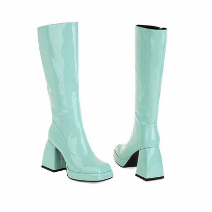 Mint Green Women's Knee High Boots with Chunky Heel for Stylish Fall and Winter Looks
