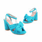 Women's Bow Knot Heeled Terry cloth Sandals Bridal Wedding Strap Chunky Heels