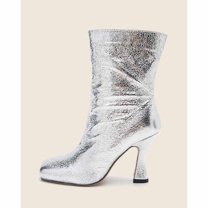 Women's Short Sequin Boots PU Heeled Spangly Booties