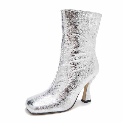 Women's Short Sequin Boots PU Heeled Spangly Booties