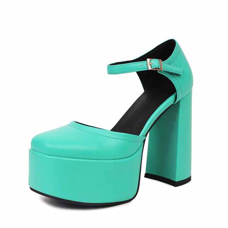 Platform Chunky Heels for Women With Block Heel and Ankle Strap