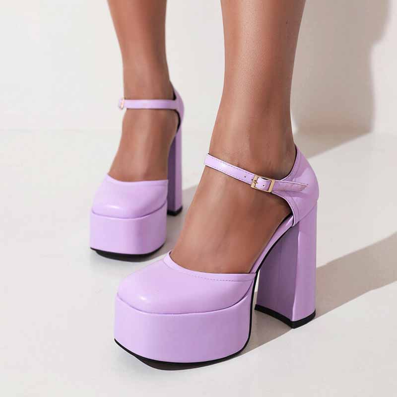 Platform Chunky Heels for Women With Block Heel and Ankle Strap