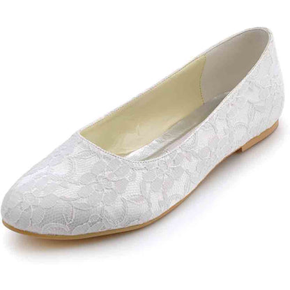 White lace comfortable bridal flats for wedding with soft interior for all-day wear