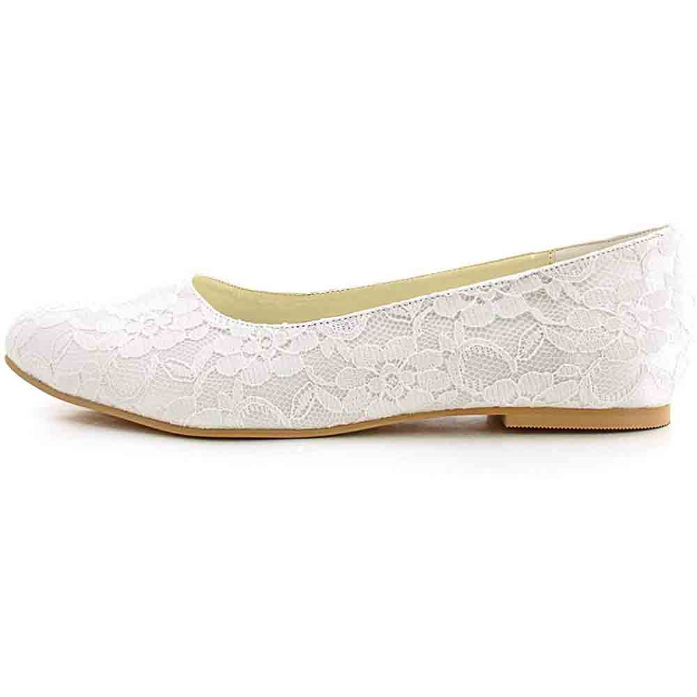 Elegant white lace comfortable bridal flats for wedding with a soft sole and classic design