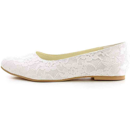 Elegant white lace comfortable bridal flats for wedding with a soft sole and classic design
