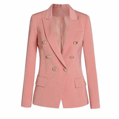 Women's Luxury Fitted Blazer Coral Lion Buttons Coat Double Breasted Jacket