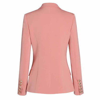 Women's Luxury Fitted Blazer Coral Lion Buttons Coat Double Breasted Jacket