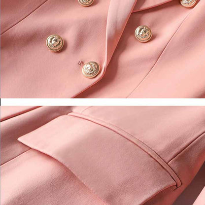 Women's Luxury Fitted Blazer Coral Lion Buttons Coat Double Breasted Jacket