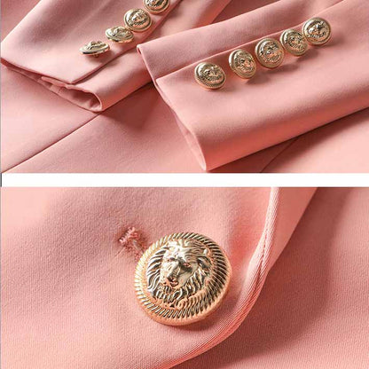 Women's Luxury Fitted Blazer Coral Lion Buttons Coat Double Breasted Jacket