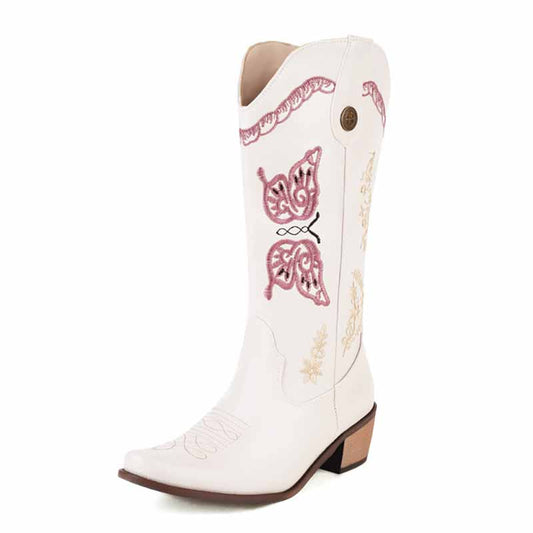 Women's Floral Embroidery Pointed Toe Cowgirl Boots