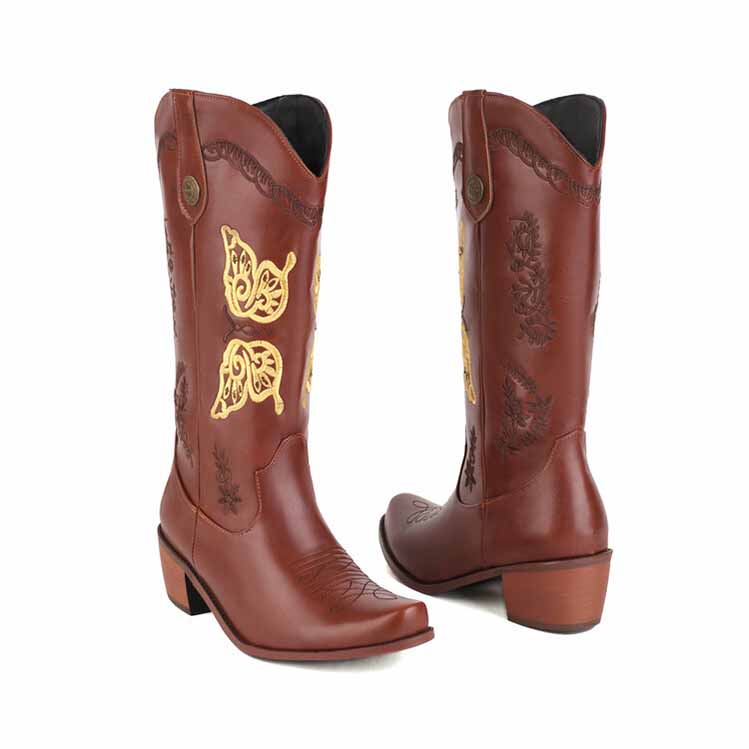 Women's Floral Embroidery Pointed Toe Cowgirl Boots