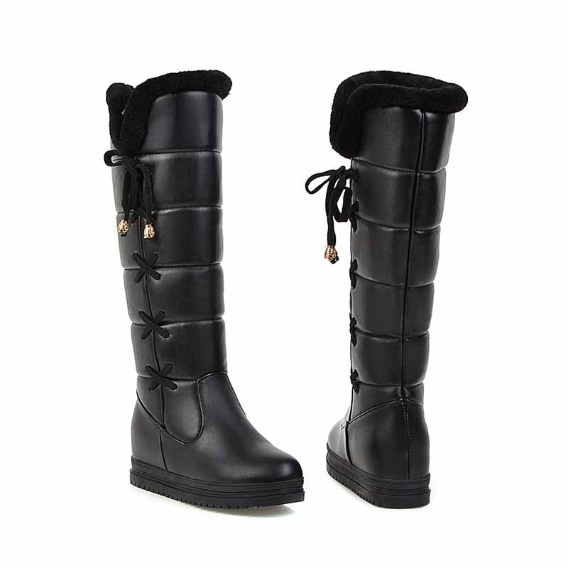 Stylish SD-HK black cute winter boots for women with fur lining and decorative bows