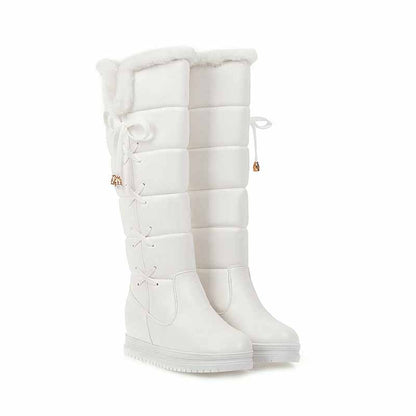 White SD-HK cute winter boots for women with fur lining and lace-up design for warmth and style