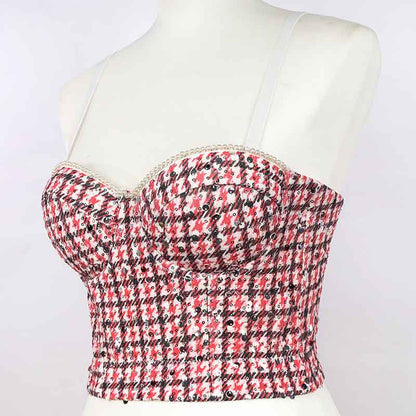 Women Bustier Crop Tops Floral Push Up Corset Bra Tank Top