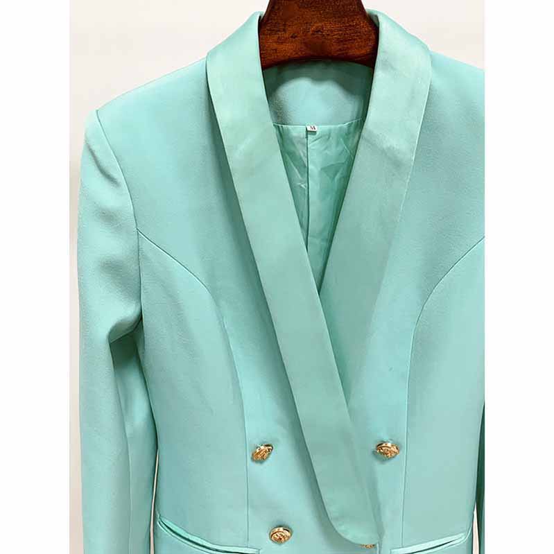 Long Mint Blazer Jacket Womens Mint Coat Double Breasted Lion Button Blazer