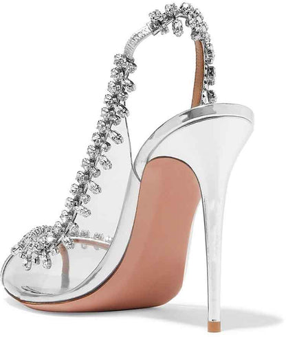 Silver Rhinestone Clear Pumps Stiletto Heels Wedding Shoes