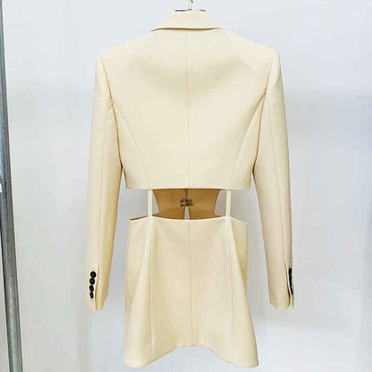 Women's Hollowed Suits Wide Leg Trouser Suit 2 Piece Pantsuits In Apricot