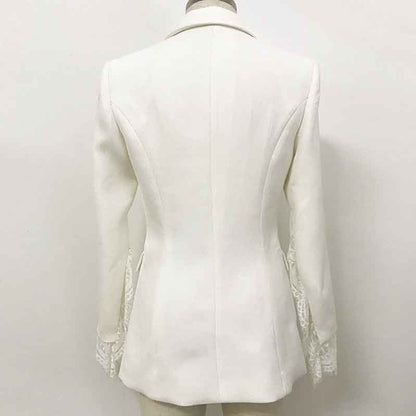 Womens Notched Lapel Pockets Button Work Office Blazer Jacket Suit