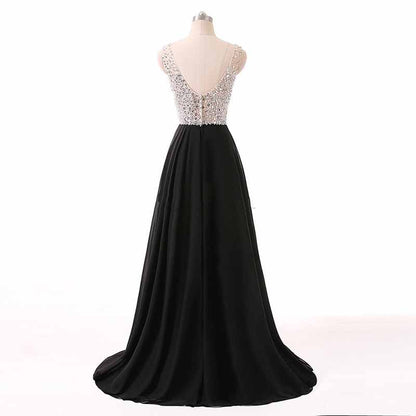Black Prom Dress Long Beaded Formal Evening Gowns Sleeveless Wedding Dress