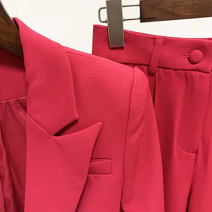 Women Rose Pink Blazer + Flare Trousers Suit Two Piece Pantsuits