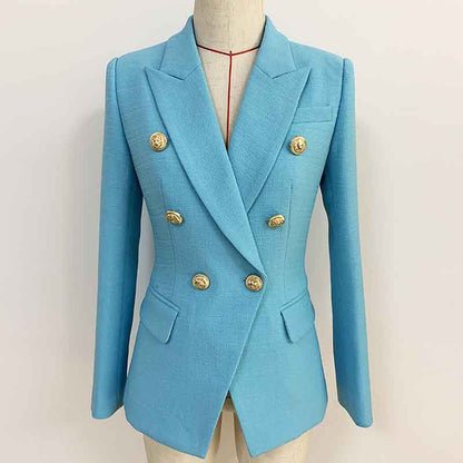 Women's Sky Blue Golden Lion Buttons Fitted Blazer Jacket