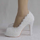 Women's Lace Stiletto High Heels Platform Wedding Pumps Peep Toe Bride Shoes