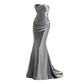 gray off the shoulder prom dress