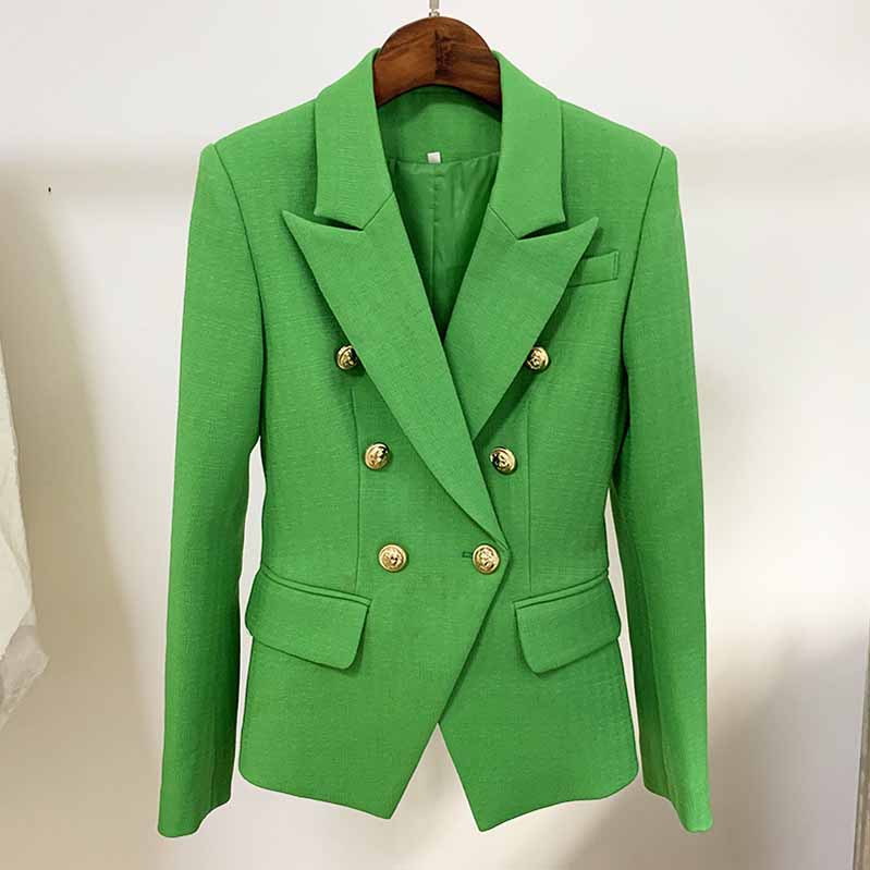 Women's Green Lion Buttons Fitted Blazer Jacket