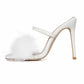 White Fluffy High Heels Slippers Shoes for a Lady to Wear to a Summer Party