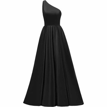 Women's One Shoulder Prom Dress Long Satin Formal Evening Ball Wedding Gowns