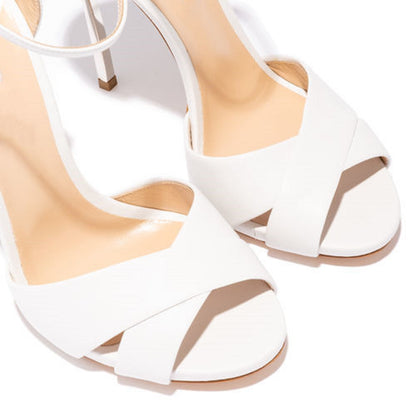 Tucomosi White Classic Single Band Ankle Strap Stiletto High Heel Sandal
